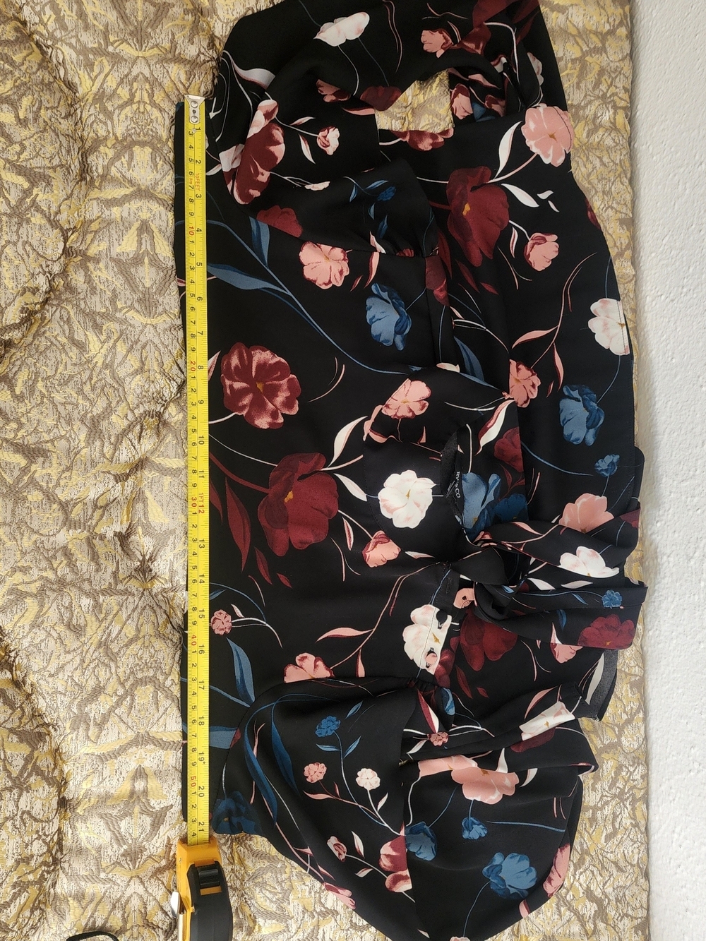 RW&CO. Black Formal Officewear Floral Tie-Neck Chic Flowy Blouse Academia - Picture 11 of 12